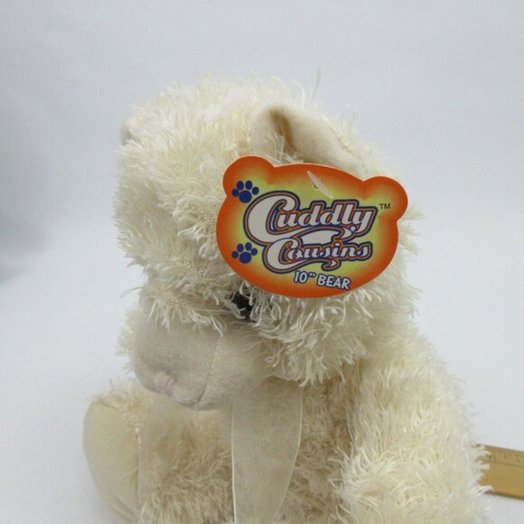 Cuddly Cousins Long Hair Ivory Teddy Bear 10" Tall Sheer Bow Spring Easter New! - Picture 3 of 6